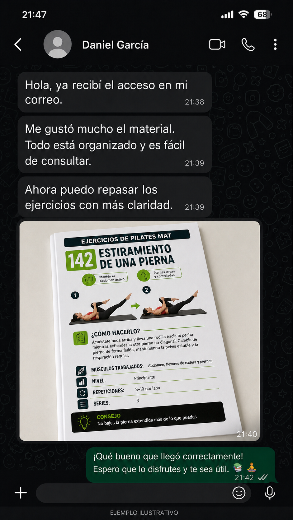 Ejemplo ilustrativo de conversación de Daniel García sobre el material de Pilates